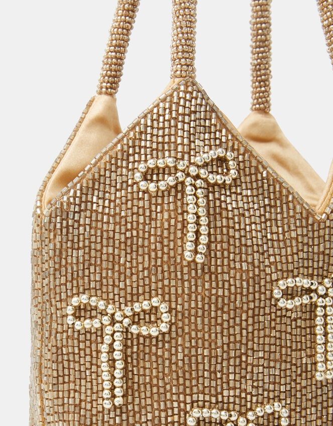 Bow Embellished Beaded Bag, , large