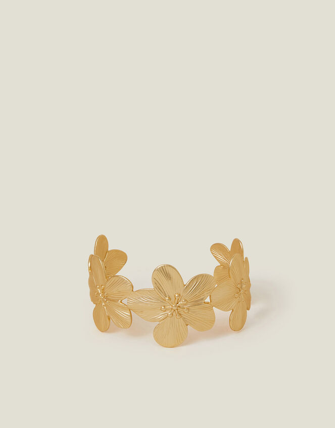 Flower Cuff Bracelet Gold, , large