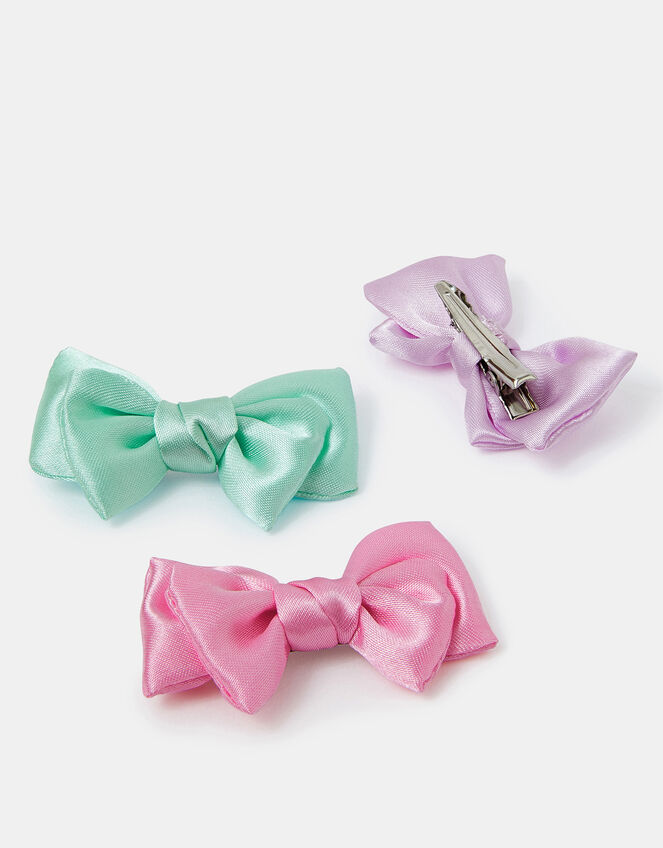 3-Pack Girls Satin Bow Hair Clips, , large