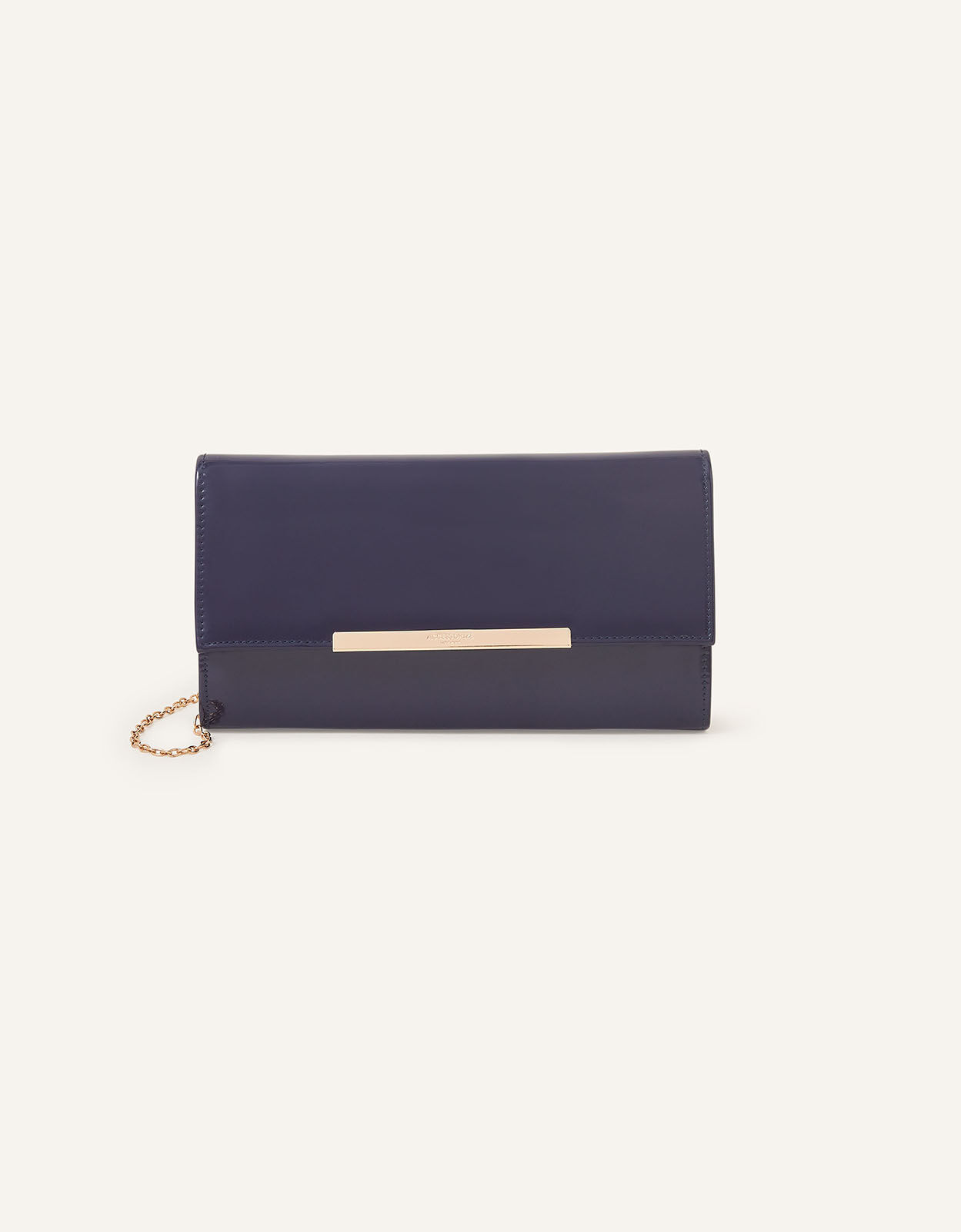 Navy patent shop leather clutch bag