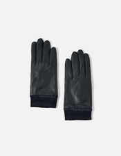 Sally Leather Gloves, Blue (NAVY), large