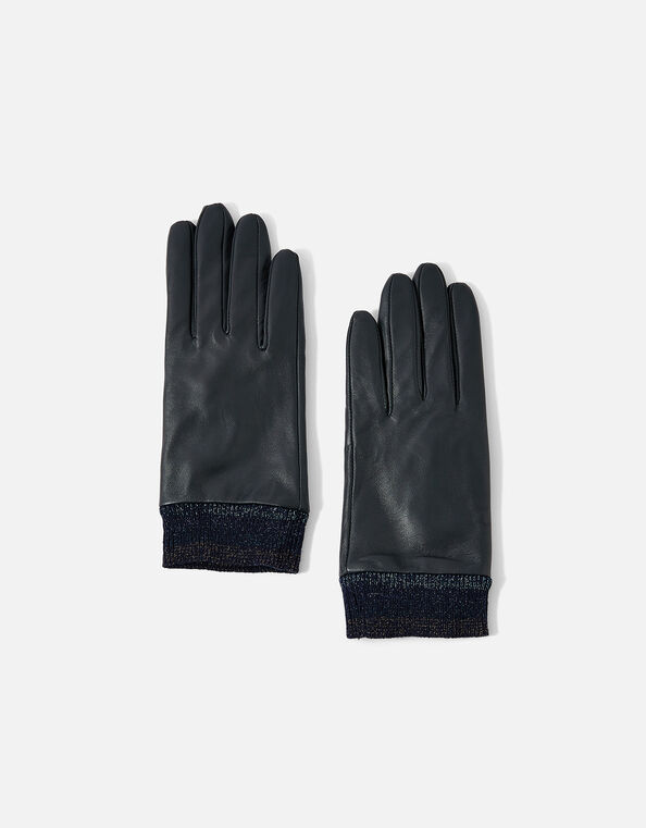 Sally Leather Gloves Blue, Blue (NAVY), large