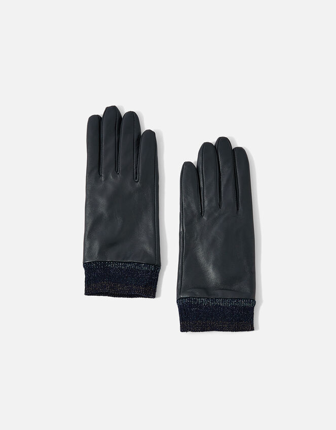 Sally Leather Gloves, Blue (NAVY), large