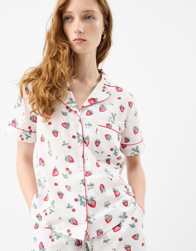 Strawberry Print Short Pyjama Set, Ivory (IVORY), large