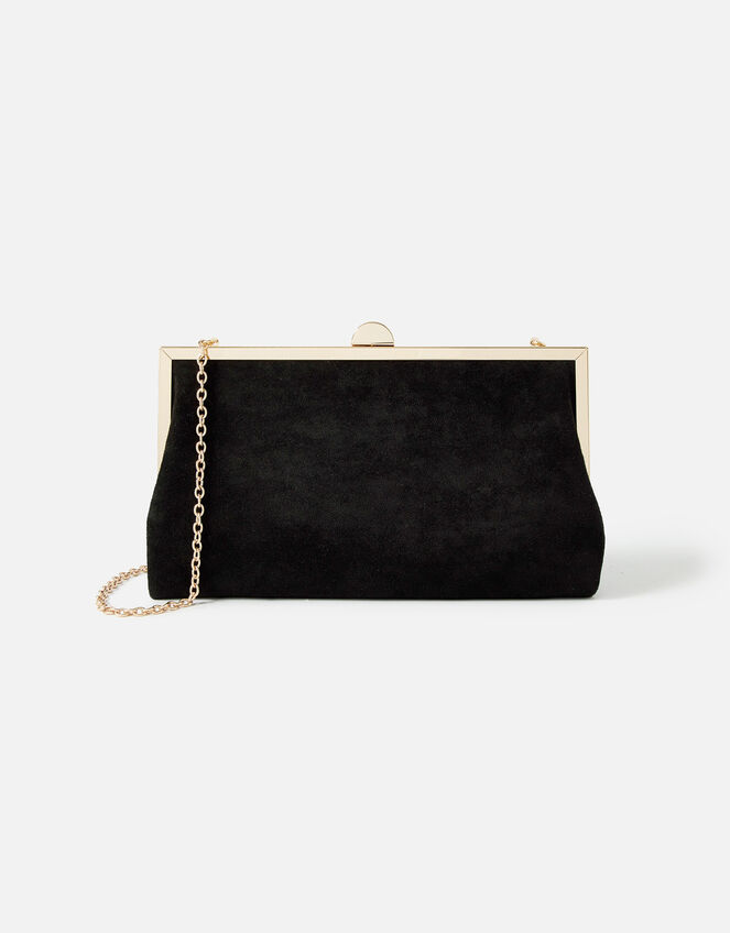 Suedette Clipframe Clutch Bag, Black (BLACK), large