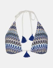 Zig-Zag Stitch Triangle Bikini Top, Blue (BLUE), large