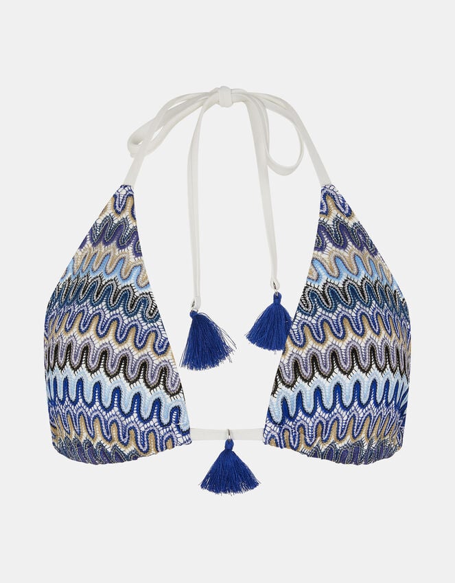 Zig-Zag Stitch Triangle Bikini Top, Blue (BLUE), large