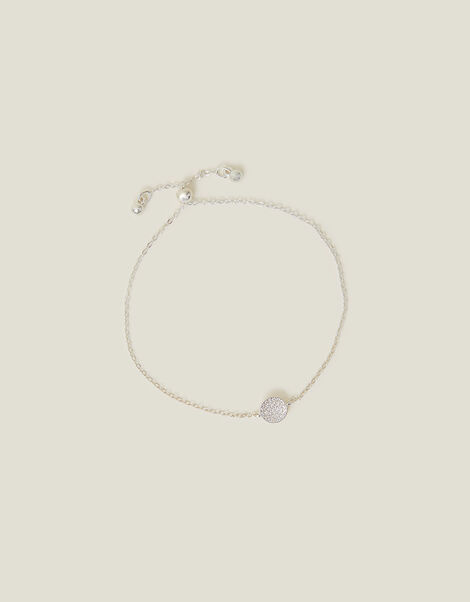 Sterling Silver-Plated Sparkle Circle Bracelet, , large