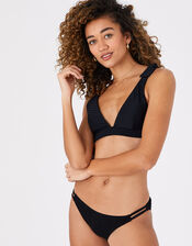 Knot Shoulder Triangle Bikini Top, Black (BLACK), large