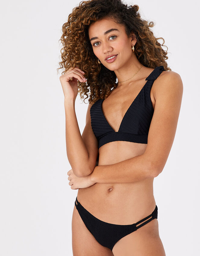 Knot Shoulder Triangle Bikini Top, Black (BLACK), large
