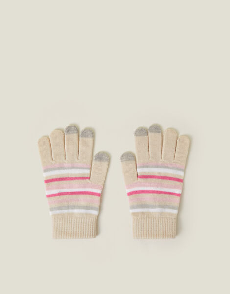 Touchscreen Stripe Knit Gloves, Natural (NATURAL), large