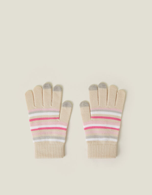 Touchscreen Stripe Knit Gloves, Natural (NATURAL), large
