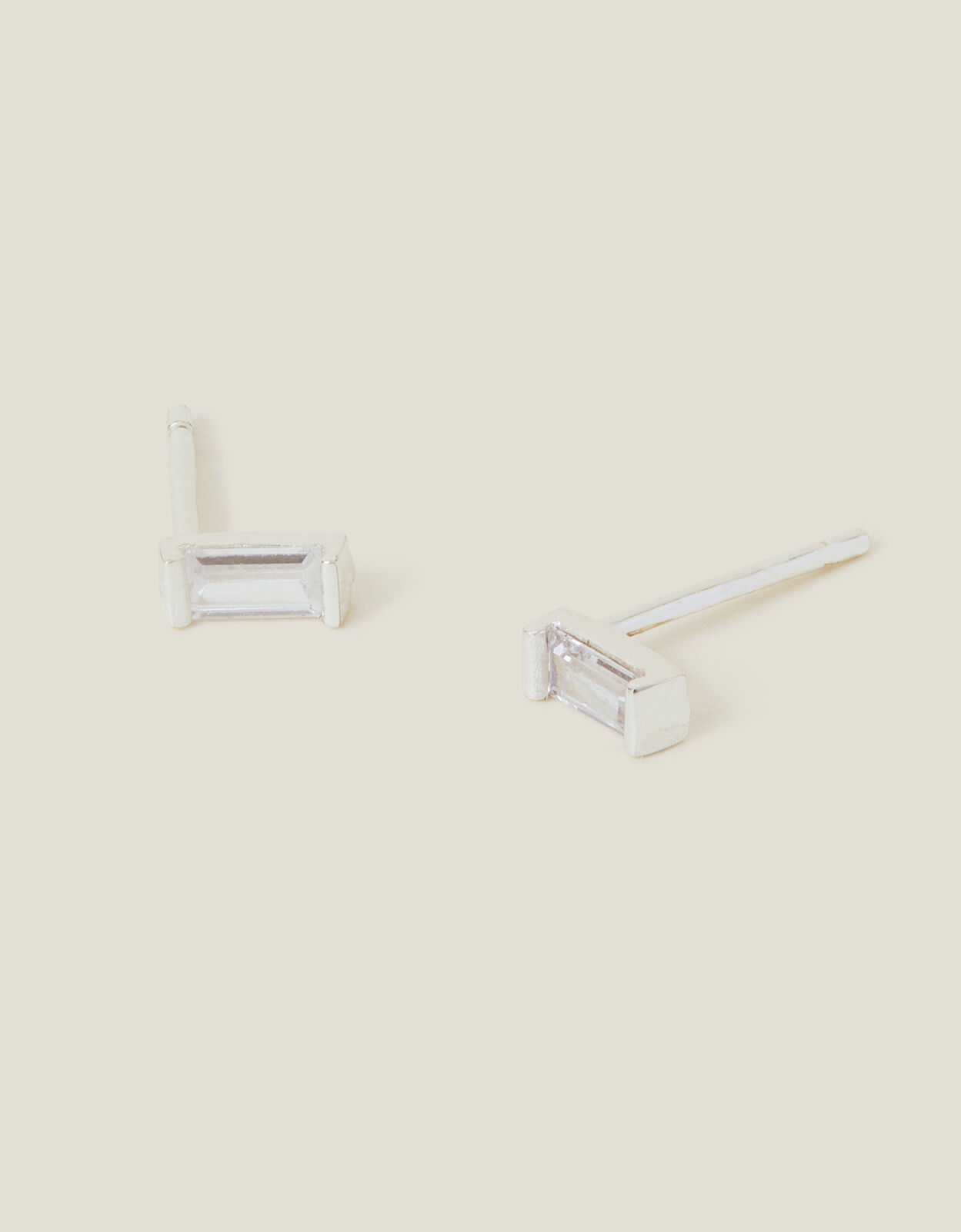 Sterling Silver Baguette Studs
