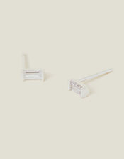 Sterling Silver Baguette Studs, , large