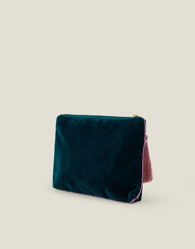Embellished Bow Velvet Pouch, , large