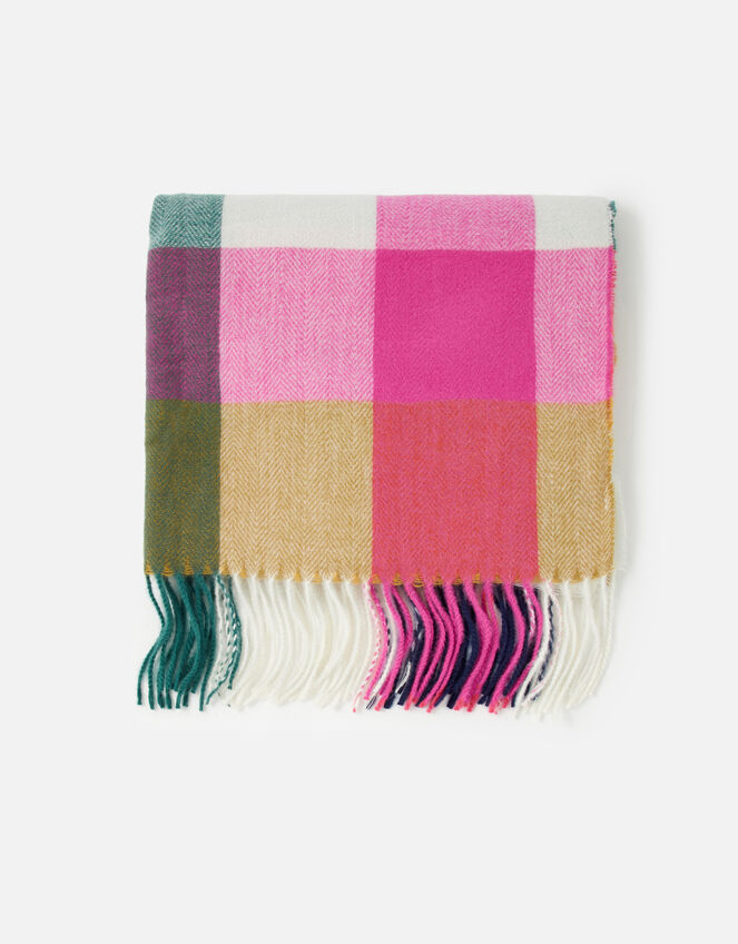 Colourblock Check Blanket Scarf , , large