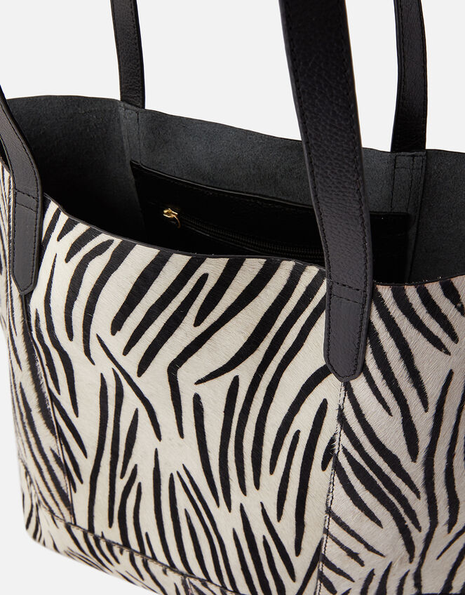 Zebra Leather Shopper Bag , , large