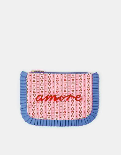 Heart Print Frill Edge Pouch, , large