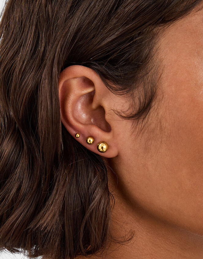 3-Pack Stainless Steel Ball Stud Earrings, , large