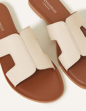 Leather Cut-Out Sliders, Cream (CREAM), large