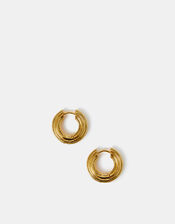 14ct Gold-Plated Chunky Ridge Hoop Earrings, , large