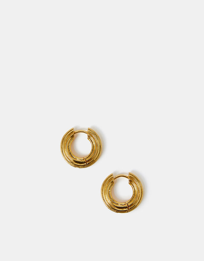 14ct Gold-Plated Chunky Ridge Hoop Earrings, , large