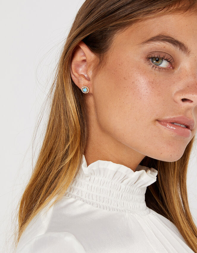 Gold-Plated Opal Stud Earrings, , large