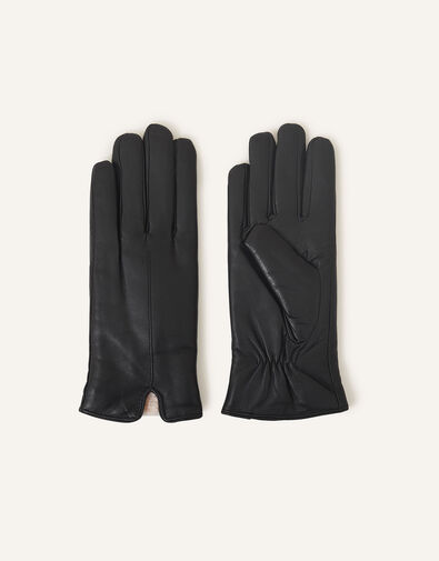 Faux Fur-Lined Leather Gloves Black, Black (BLACK), large