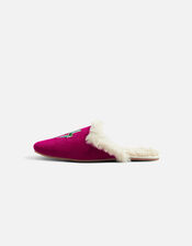 Embellished Lightning Bolt Velvet Slippers, Pink (FUCHSIA), large
