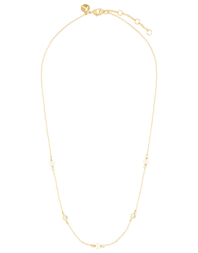 Gold-Plated Pearl Station Necklace, , large