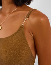 Metal Strap Shimmer Swimsuit, Gold (GOLD), large