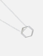 Sterling Silver Hexagon Pendant Necklace, , large