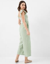 Gingham Print Frill Jumpsuit, Green (GREEN), large