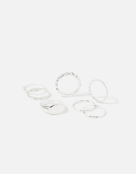 Signet Rings 7 Pack in Recycled Metal, Silver (SILVER), large