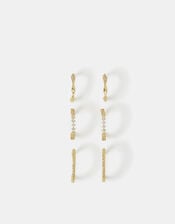3-Pack 14ct Gold-Plated Twist Hoop Earrings, , large