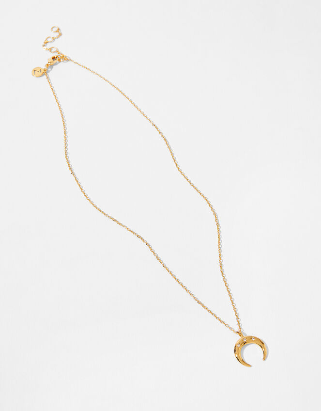Gold-Plated Crescent Pendant Necklace, , large