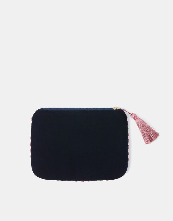 Embellished Initial Velvet Pouch, Blue (NAVY), large
