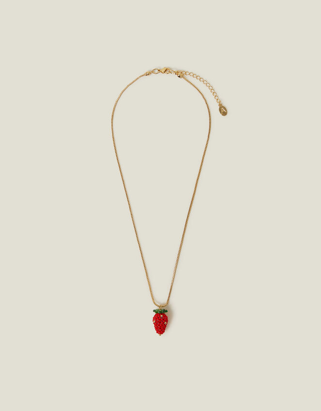 Strawberry Beaded Pendant Necklace, , large
