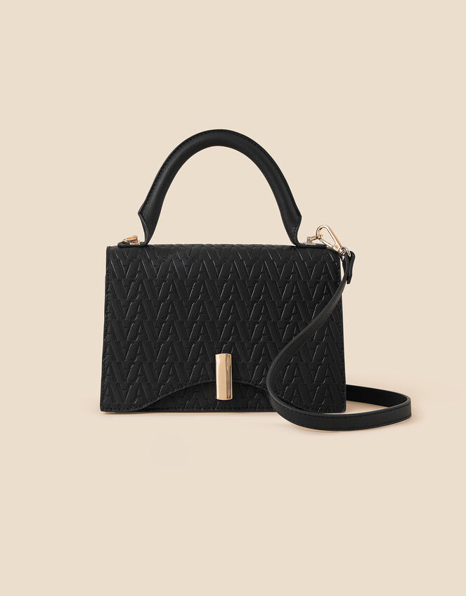 Small Logo Embossed Handheld Bag, Black (BLACK), large