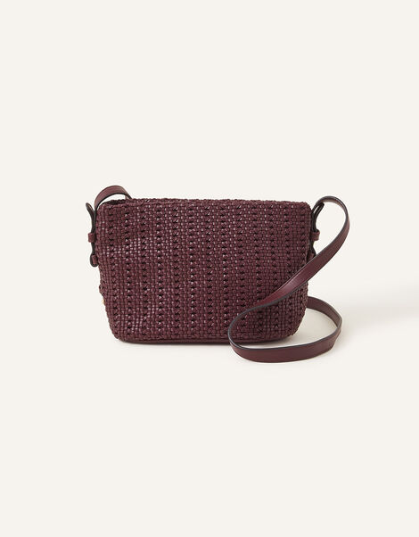 Cream Leather-Look Woven Cross Body Bag