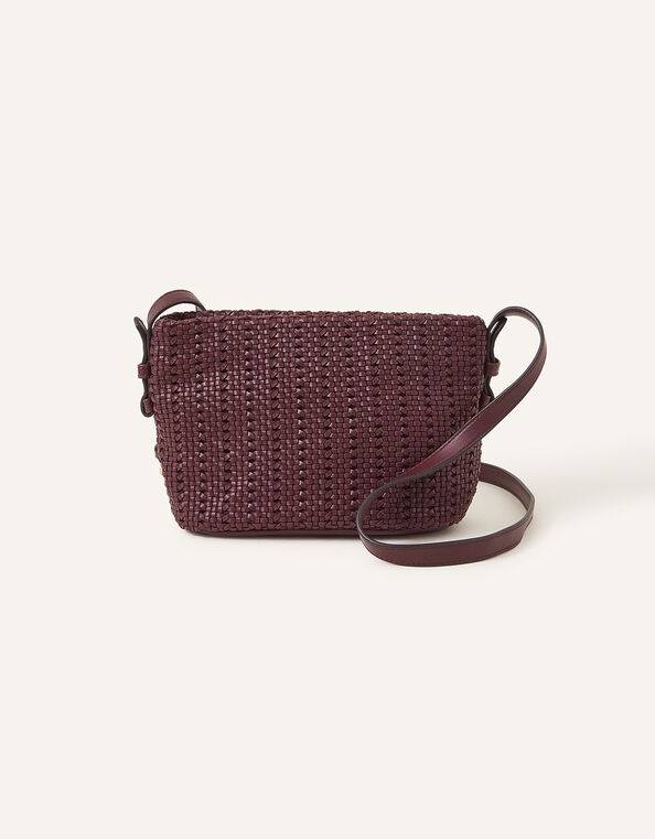 Woven Cross-Body Bag, Red (BURGUNDY), large