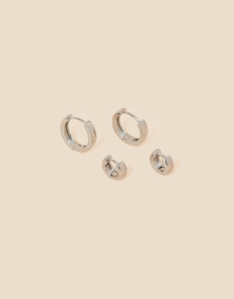 Platinum-Plated Graduated Hoop Earrings Set of Two, , large
