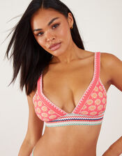 Shell Print Elastic Trim Bikini Top, Orange (CORAL), large