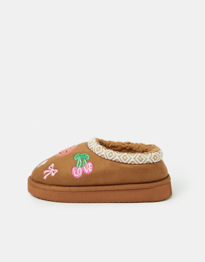 Girls Embroidered Mule Slippers, Tan (TAN), large