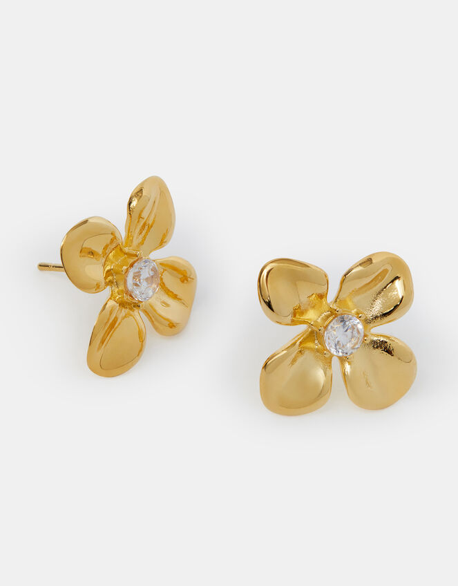 Stainless Steel Flower Stud Earrings, , large