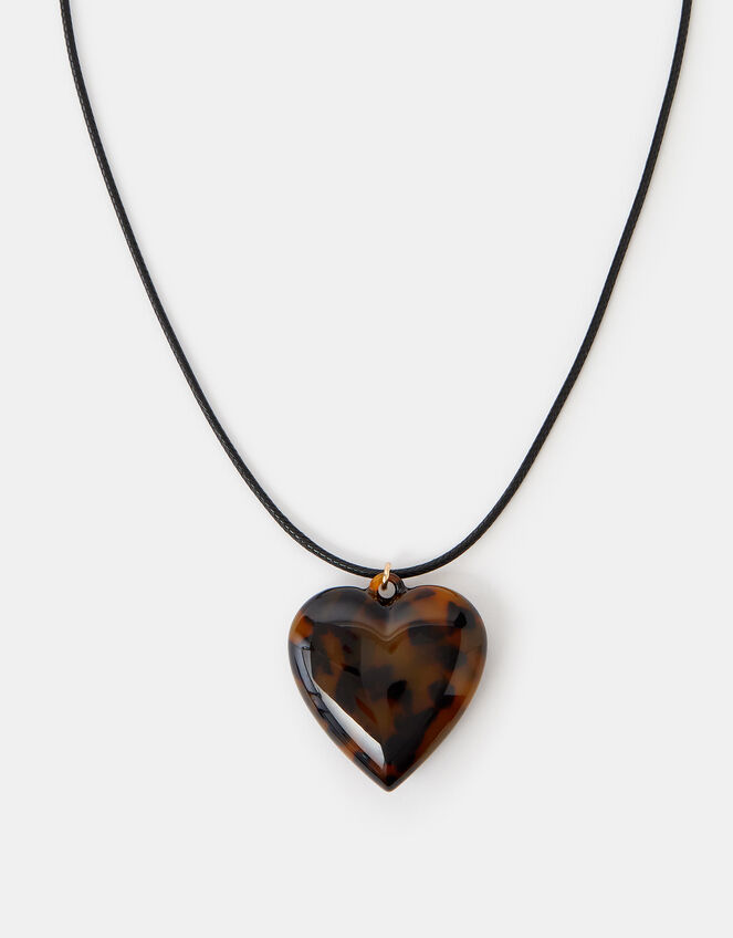 Tort Heart Pendant Cord Necklace, , large