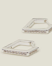 Sterling Silver-Plated Diamond-Shape Hoops, , large