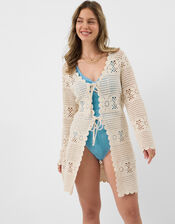 Crochet Tie Front Kaftan, Natural (NATURAL), large