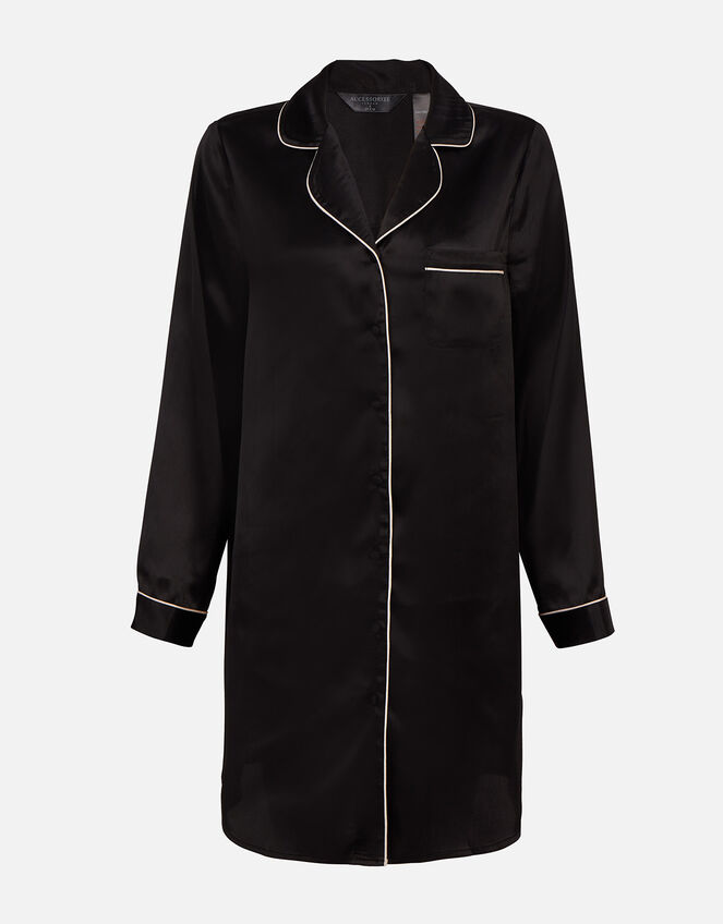 Satin Nightshirt, Black (BLACK), large