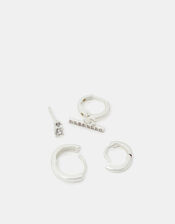 4-Pack Sterling Silver-Plated T-Bar Hoop Earrings, , large